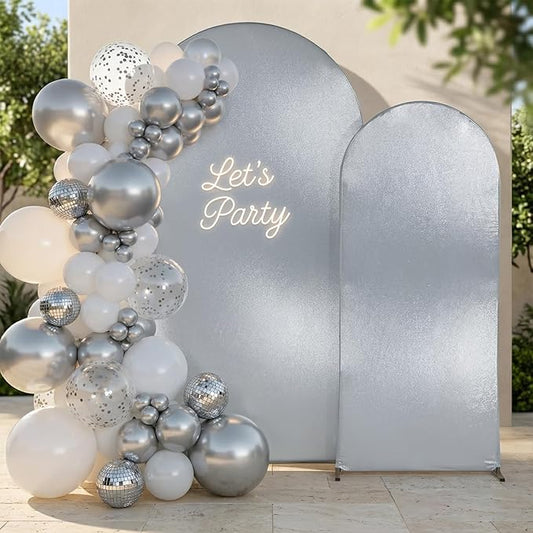Sliver Shimmer Arch Backdrop Cover Set of 2 (7.2,6ft),Glitter Spandex Fitted Chiara Cover with Zipper,Thick Sequin Soft Stretchy for Wedding Birthday Baby Shower Graduation Party Photo Backdrop