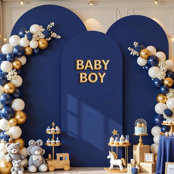 Navy Blue Arch Cover 3 Set - 4FT, 5FT, 6FT Arch Backdrop Cover Spandex Fitted Wedding Arch Stand Covers for Baby Shower Birthday Party Wedding Bridal Shower Banquet Photo Background Decorations