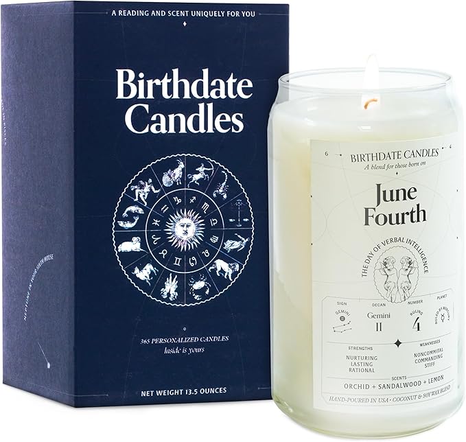 Birthdate Candles, June 4 - Gemini Zodiac Scented Candles Birthday Gift - Orchid, Sandalwood & Lemon Scent - All-Natural Soy & Coconut Wax, 60-80 Hour Burn Time - Made in USA