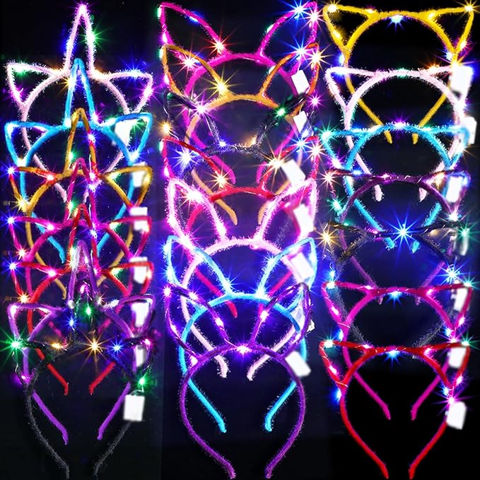 Giegxin 42 Pcs Glow in The Dark Headband Set, 14 Unicorn Style Light up Headband 14 Cute Cat Ear Luminous 14 Rabbit Bunny Ear for Party Birthday Gift(42 Pcs,Short Hair Style)