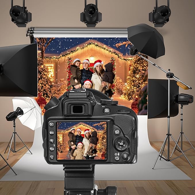 Baocicco 10x7ft Snow Christma Backdrops for Photoshoot Snowy Winter Night House Christma Trees Flowers Wreath Photography Background Family Party Banner Supplies Decorations Kids Adults Portraits