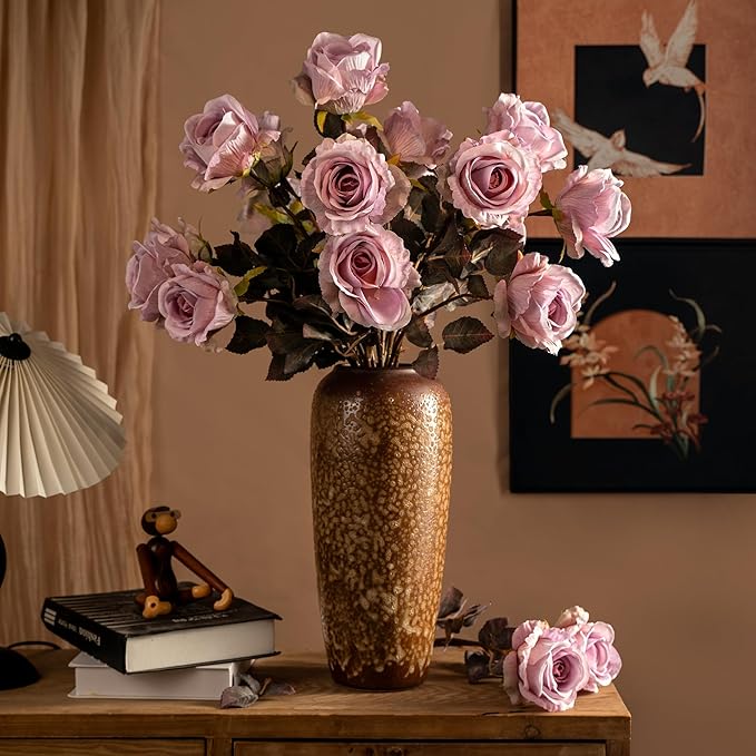 Artificial Flowers Artificial Roses Fake Roses 23.2In Long Stem Artificial Flowers for Tall Vase Silk Rose Suitable for Indoor Decor Wedding Party Decoration DIY Bouquet Autumn 20PCS (Pink)
