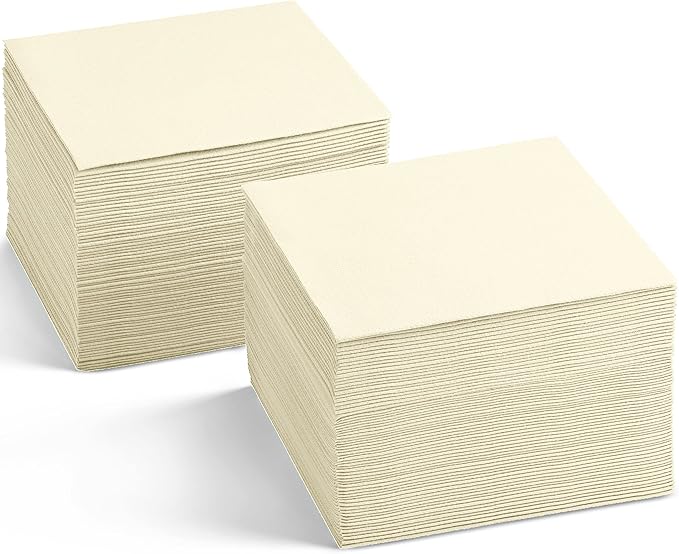 Linen-Feel Cocktail Napkins - Decortive Cloth-Like Cream Dessert And Beverage Napkins - Soft And Absorbent. For Restaurant, Bar, Cafe, Or Event. (Pack of 100)