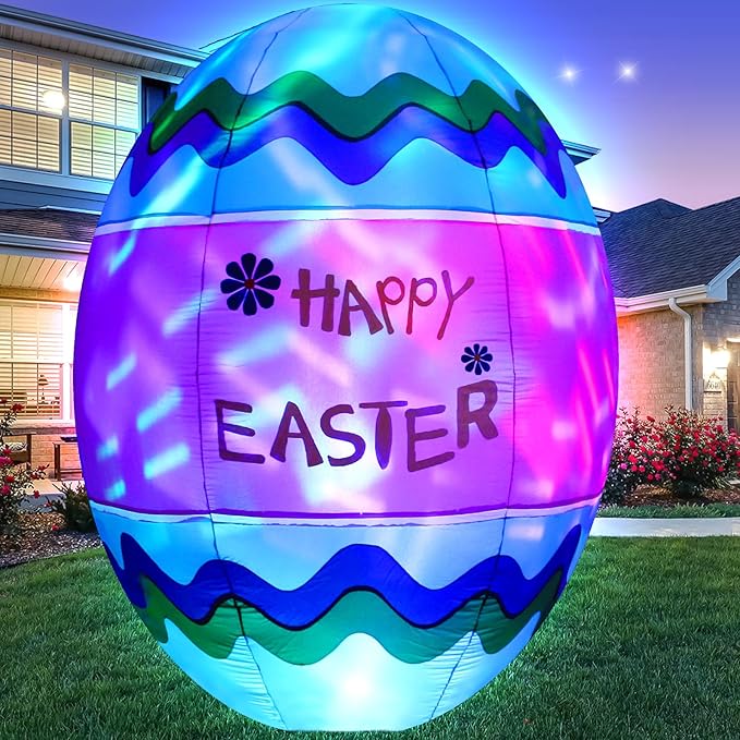 6FT Easter Egg Inflatable Outdoor Yard Decoration Build-in LED Lights,Colorful Large Easter Painted Eggshell Blow up Lighted-up Decorations Holiday Addition for Party,Garden,Lawn,Porch