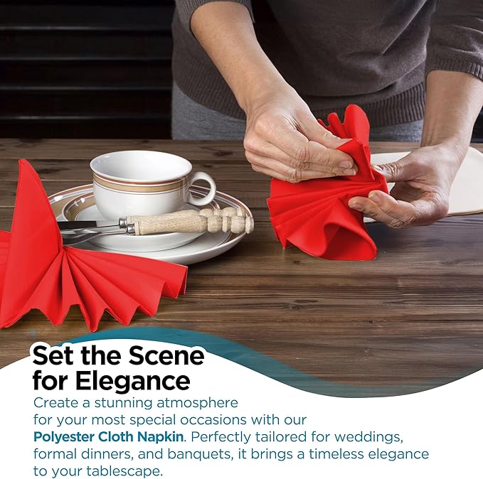 Polyester Cloth Napkins - Washable Soft Table Linens - Durable & Elegant for Dining, Restaurants, Weddings, Events, Rentals, Banquets, & Parties - Premium Quality Set of 100, Red, 20"x20"