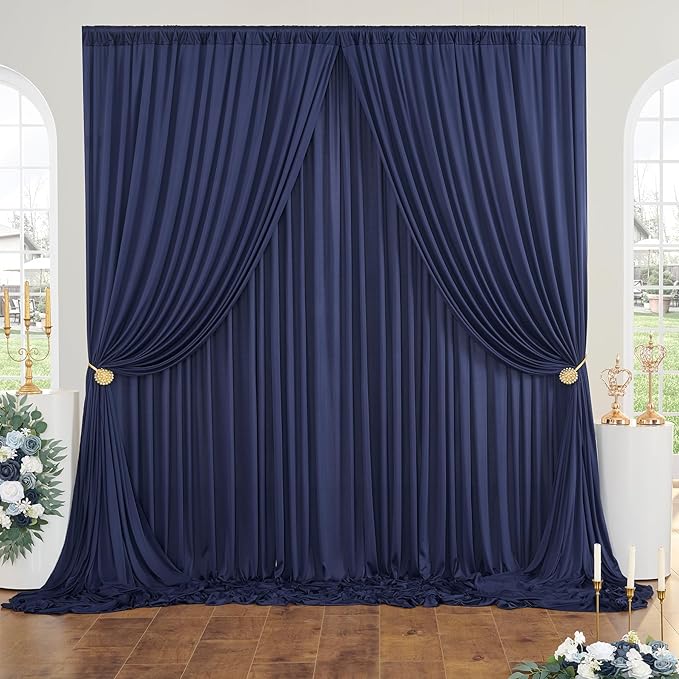 50ft×10ft Wrinkle Free Navy Blue Backdrop Curtain for Grad Birthday Party, 10 Panels 5×10ft Thick Silky Polyester Photo Backdrop Drapes for Wedding Baby Shower Anniversary Background