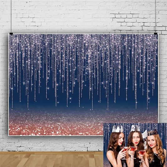 Glitter Navy Blue Backdrop 10x6.5ft Rose Gold and Blue Background for Photography Birthday Wedding Baby Shower Party Decoration Cake Table Banner Photo Booth Props