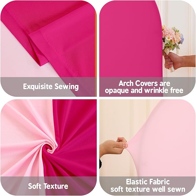 Pink and Hot Pink Photo Arch Backdrop Cover Set of 2 Spandex 7.2 and 6ft Arch Covers Stretchy Backdrop Birthday Party Arch Stand Covers for Girls Baby Shower Wedding Banquet Background Decoration