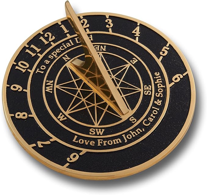 The Metal Foundry Personalized Large English Brass Sundial Gift, Handmade in England, Cast with Your Message, Perfect Present for Birthday or Christmas