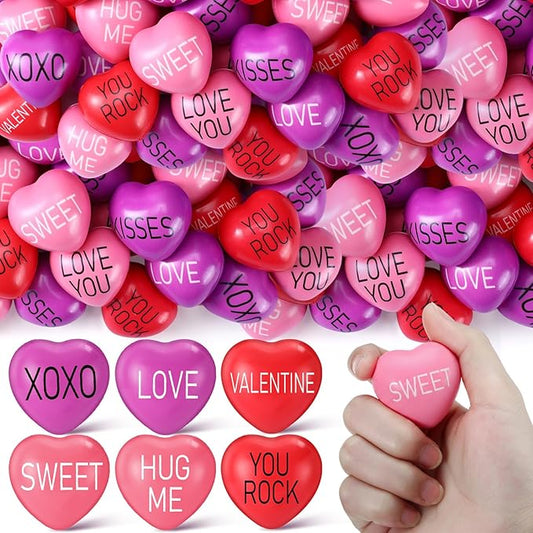 300 Pieces Valentine Day Heart Stress Balls 1.5 Inch Mini Stress Relief Balls Small Heart Shape Ball Kids Adults Wedding School Carnival Gift(Valentines)