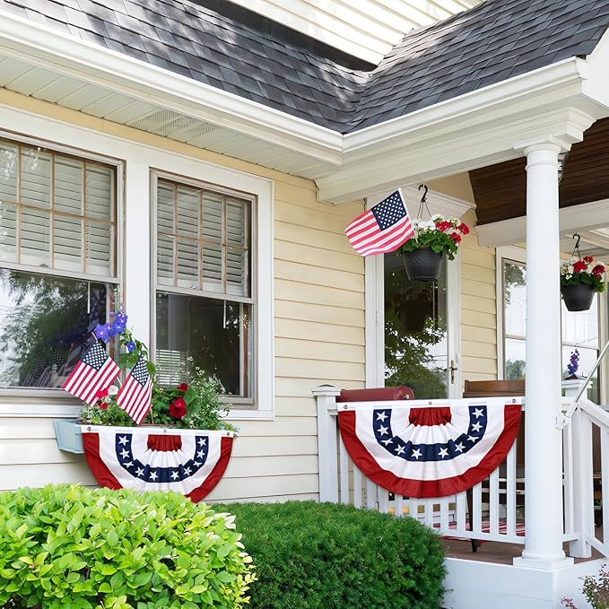 3 Pack American Pleated Fan Flag,3 X 6 FT American Bunting with Brass Grommets and Zip Ties,Patriotic Half Fan Banner Flag Decor, Memorial Day 4th of July Decoration Outdoor