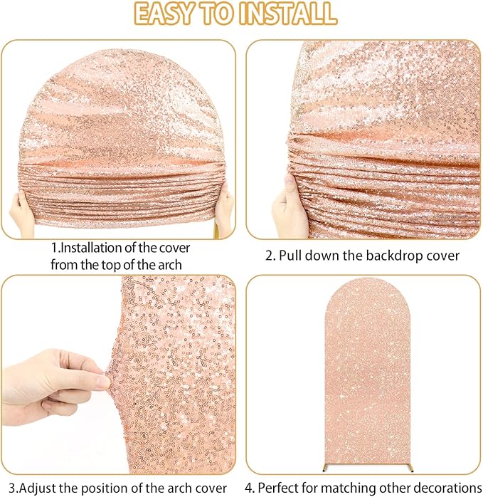 FUHSY Wedding Arch Cover Glitter Sequin Cover for Arch 7.2 FT Arch Backdrop Cover Fitted Arches Covers Fabric Spandex Chiara Backdrop Stand Covers for Birthday Theme Party Decor Rose Gold