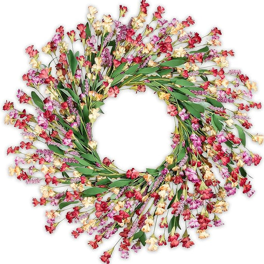 Artgar Front Door Wreath 26 Inch Spring/Summer Wreaths for Front Door, Front Door Wreaths for All Seasons for Indoor Outdoor Home Office Wall Window Wedding Farmhouse Decor (Red&Orange&Purple)