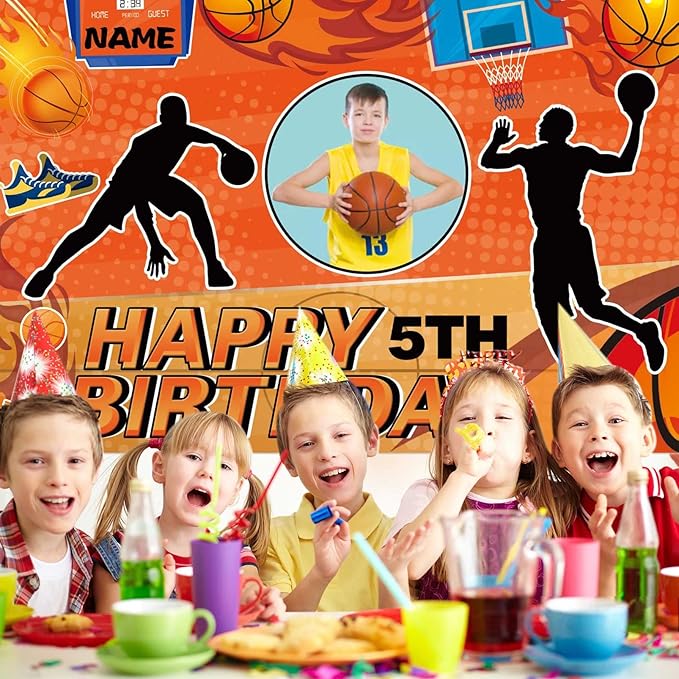 Custom Basketball Sports Happy Birthday Party Decorations Supplies Personalized Basketball Sports Birthday Backdrop Banner(5x7.5ft)