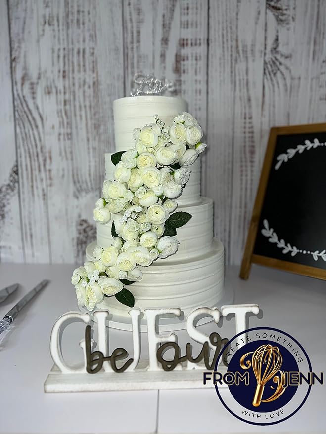 FromJennWithLove 4 Tier Fake Cake - 16'' Tall Ivory Cake with White & Ivory Flowers - Perfect With Wedding Cake Toppers & Cake Decorations for Event Planners, Wedding Coordinators, Special Events