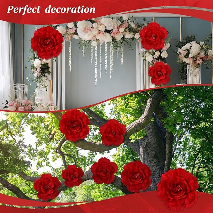 Norme 3 Pcs Valentine Giant Red Velvet Rose 12, 16, 20 Inch Large Rose Petals Big Paper Flowers Giant Flower for Decorations Large Red Flowers for Valentine, Wedding, Home Decor, Anniversary Birthday