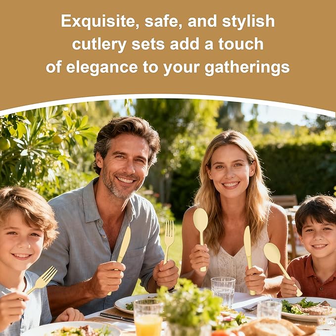 400 PCS Pre Rolled Napkin and Cutlery Set, Gold Plastic Flatware Sets Wrapped in Napkin, Disposable Cutlery Set with 100 Forks, 100 Knives, 100 Spoons, 100 Napkins for Wedding, Party，Dinner