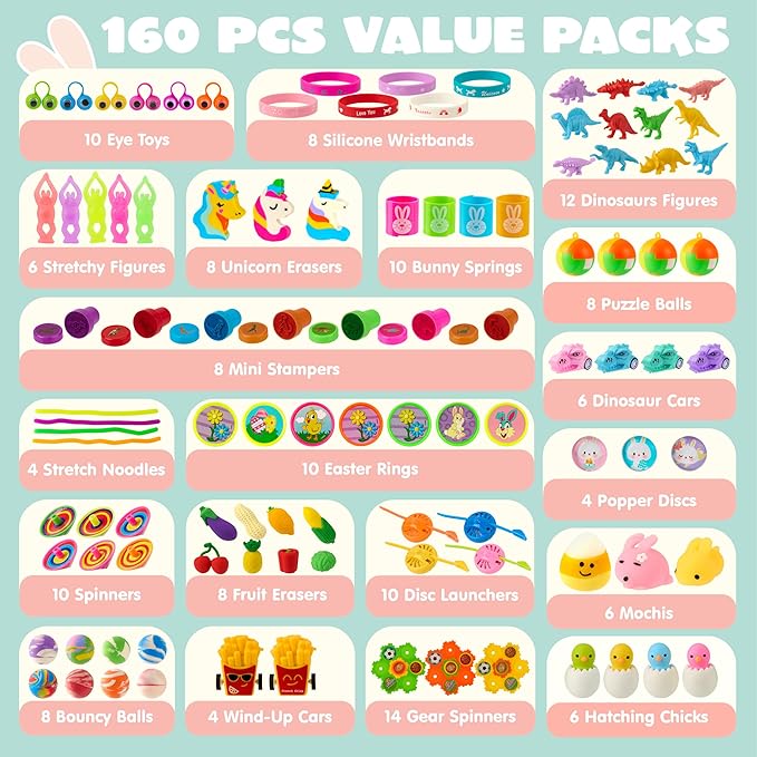 JOYIN 160 PCS Prefilled Easter Eggs with Assorted Toys for Easter Egg Hunt Supplies, Basket Stuffers, Classroom Prizes, Party Favor
