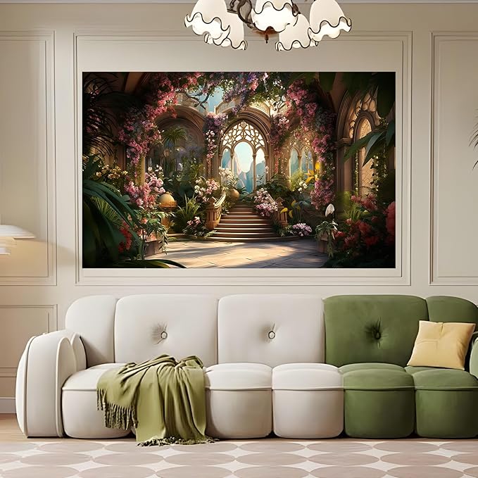 Scenery Photography Backdrop Blooming Flowers Background Garden Arched Door Wedding Bridal Shower Engaged Theme Party Background Lover Adult Wedding Photo Studio Props Backdrop 15x8ft