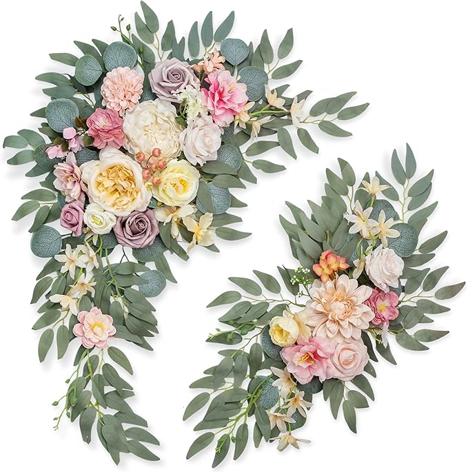Faux Flowers Wedding Arch Flowers Kit(Pack of 2) Wedding Welcome Sign for Wedding Decor Ceremony and Reception Backdrop Decoration (Dark Pink)