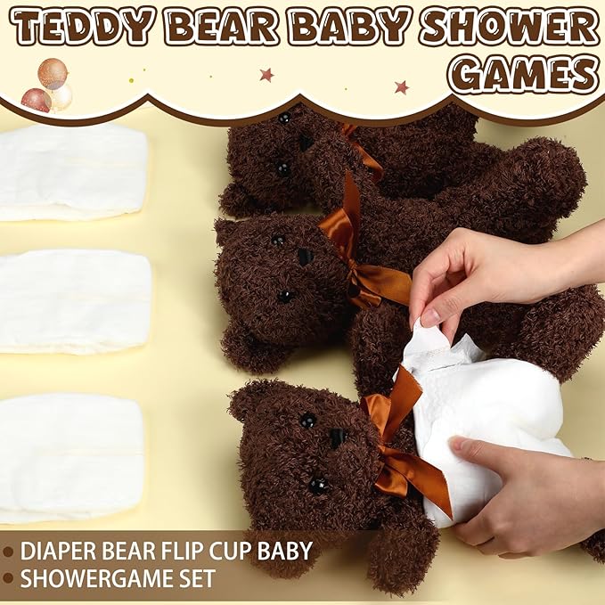 6 Sets Bear Blindfolded Diaper Changing Baby Shower Games Baby Dolls Diapers for Bridal Shower Gender Reveal Games Prizes Gifts for Adults Boys Girls (Chocolate)