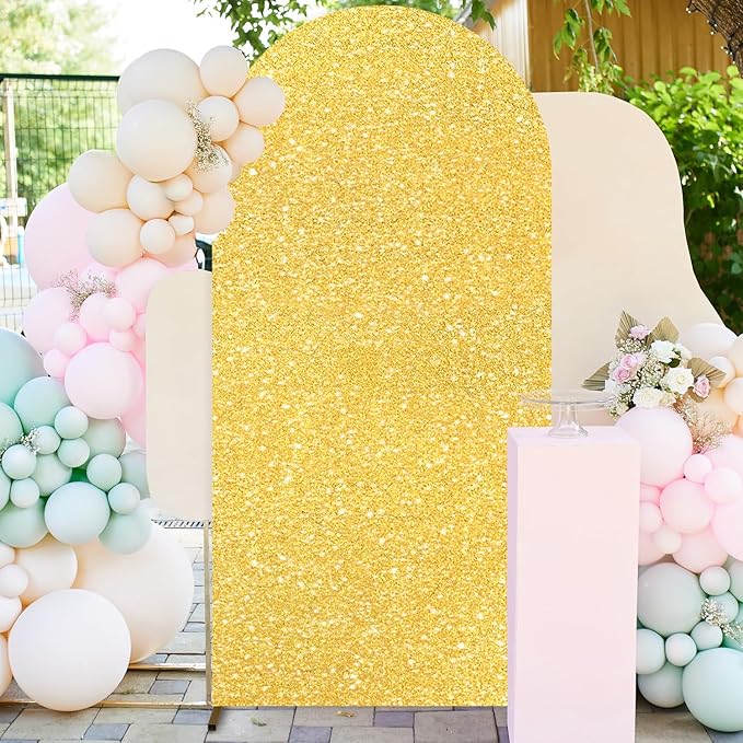 FUHSY Gold Arch Cover 7.2FT Seuqin Arch Backdrop Stand Cover Chiara Arches Covers Fabric Party Arched Stand Covers 2-Sided Metallic Backdrop Panels for Happy Birthday Balloon Decor