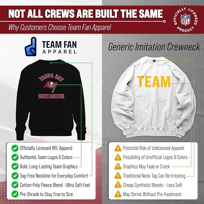 Team Fan Apparel NFL Adult Gameday Football Crewneck Sweatshirt - Cotton Blend - Stay warm, comfortable & stylish on game day