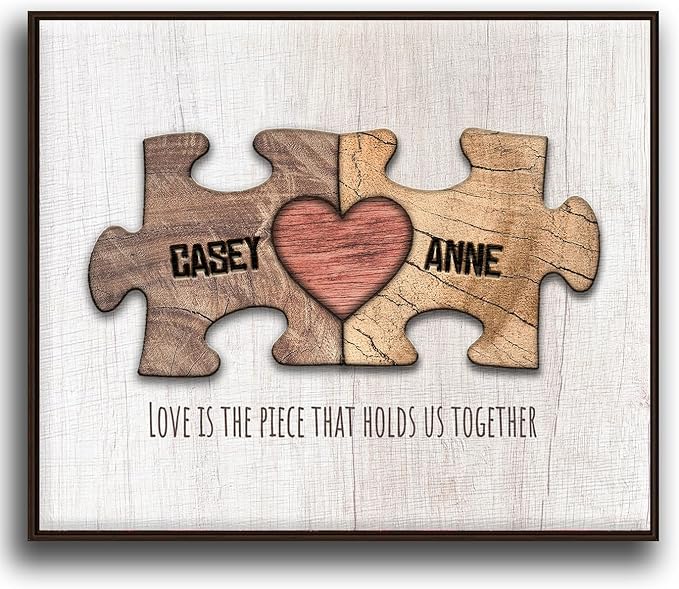 Personal-Prints LOVE PUZZLE | Personalized Romantic Canvas Art Gift with Your Names | Custom for Valentine’s Day or Wedding Anniversary (20"x24" Float Framed Canvas)