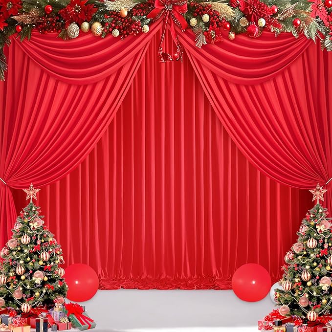 30ft x 10ft Wrinkle Free Red Backdrop Curtains for Parties, Polyester Photo Backdrop Drapes 6 Panels 5x10ft for Weddings Birthday Party Christmas Photography Background