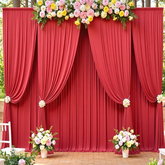 10ft x 15ft Red Wrinkle Free Backdrop Curtains for Parties,Silky Polyester Fabric Wedding Ceiling Drapes, 2 Panels 15ft Photo Back Drop Drapes for Baby Shower Photography Stage Background Cloth