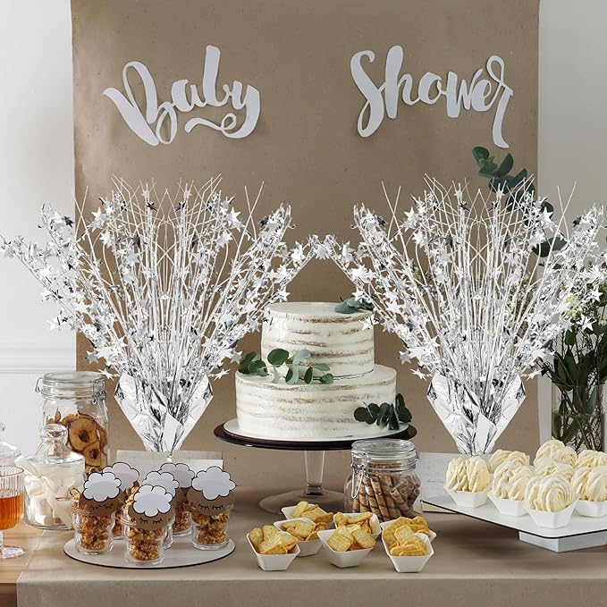 Crowye 18 Pcs Foil Spray Centerpiece Valentine's Day Table Decoration Winter Party Star Burst Metallic Table Centerpieces for Party Birthday Season Holiday(Silver)
