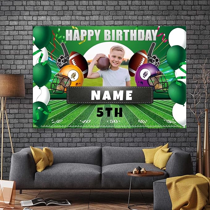 Custom Football Sports Happy Birthday Party Decorations Supplies Personalized Football Sports Birthday Backdrop Banner(6x9ft)