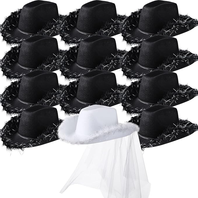 Unittype 12 Pcs Women Cowgirl Cowboy Hats Bachelorette Cowboy Hats for Bridal Shower Wedding Engagement Halloween Cosplay