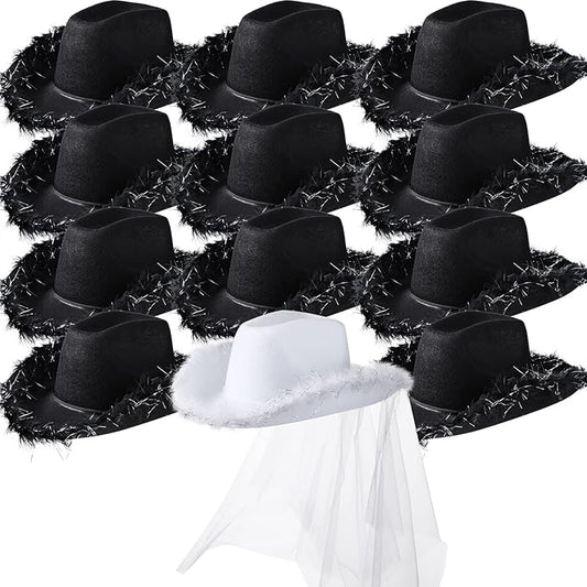Unittype 12 Pcs Women Cowgirl Cowboy Hats Bachelorette Cowboy Hats for Bridal Shower Wedding Engagement Halloween Cosplay