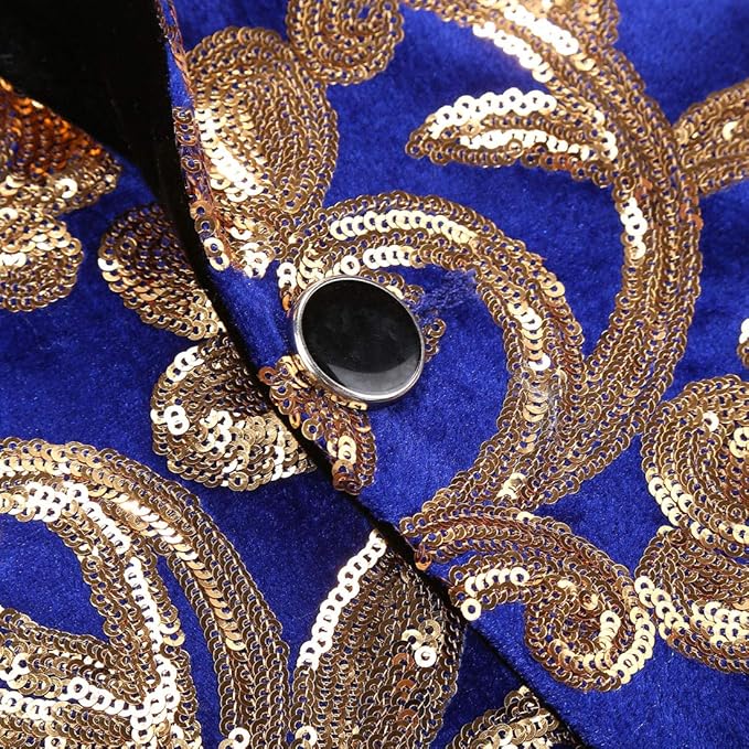 Men Fashion Velvet Sequins Floral Pattern Suit Jacket Blazer