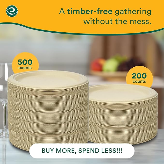 ECO SOUL 10 Inch Compostable Disposable Paper Plates [1000 Pack] Food Safe 100% Virgin Bagasse Pulp Heavy Duty Biodegradable Microwave Safe Large Round Dinner Plate for Party, Picnic & BBQ (Brown)