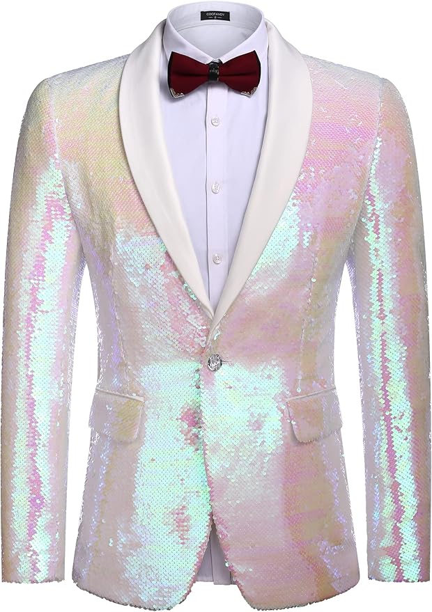 COOFANDY Mens Shiny Sequin Blazer Tuxedo Party Dinner Prom One Button Suit Jacket