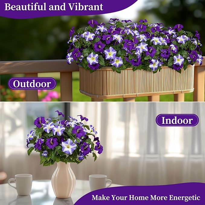 19 Inch Artificial Fake Flowers for Outdoor,4 Pcs Faux Silk Petunias Spring Flowers for Outside for Indoor Porch Planter Front Door Garden Patio Window Box Home Decor(Double Purple)