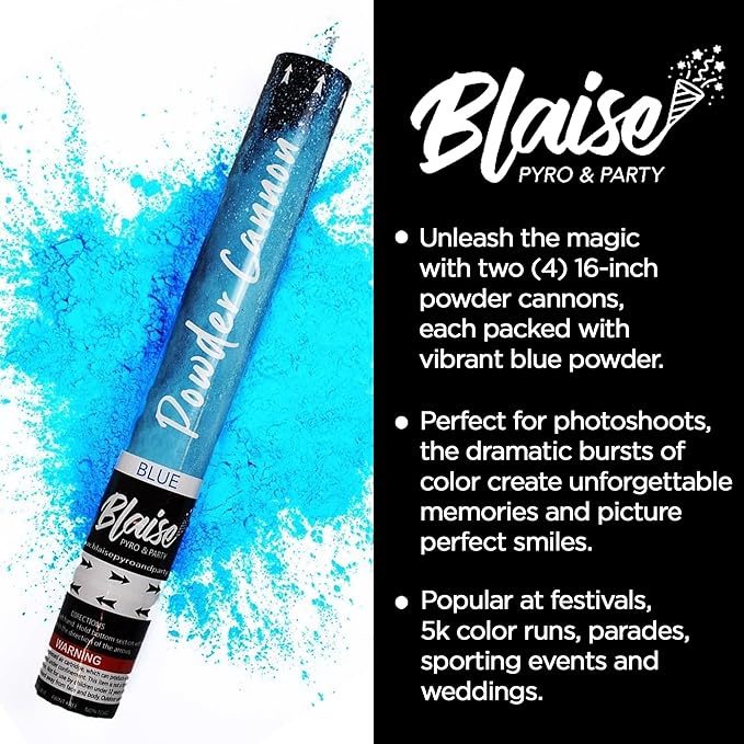 Blaise Pyro & Party Powder Poppers - Colorful Cannons for Birthdays, Weddings, Anniversaries, & More – Designed to Break Down Naturally, Easy to Use for Photoshoots & Celebrations - 16", 4 Pack, Blue