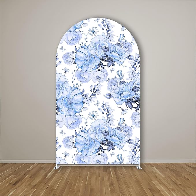 Blue Florasl Arch Backdrop Cover Baby in Bloom Baby Shower Decorations Arch Stand Spandex Covers Afternoon Tea Event Wedding Birthday Party Decors (3x6ft Cover,3853)