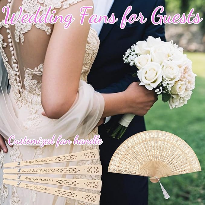 50pcs Personalized Folding Hand Fan with Name, Custom Wedding Fans for Guests Bulk, Wedding Party Favor for Decoration Party Favor Gifts, with Organza Bags (50)