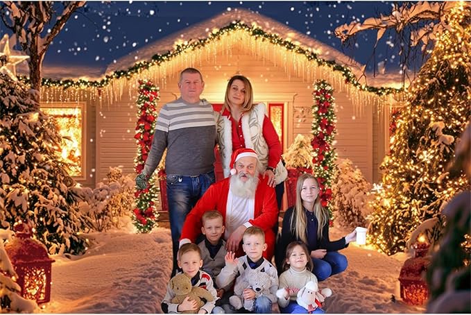 Baocicco 10x7ft Snow Christma Backdrops for Photoshoot Snowy Winter Night House Christma Trees Flowers Wreath Photography Background Family Party Banner Supplies Decorations Kids Adults Portraits