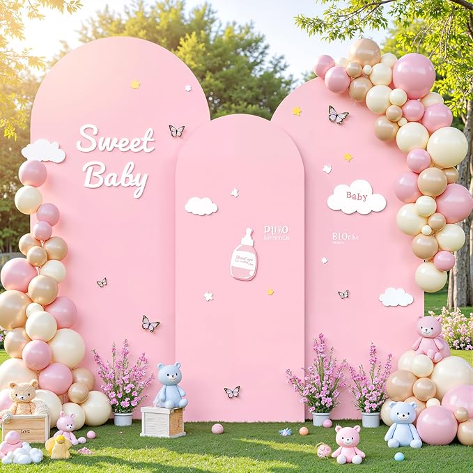 Pink Arch Cover 3 Set - 6FT, 6.6FT, 7.2FT Pink Arch Backdrop Cover Spandex Wedding Arch Stand Covers for Birthday Party Baby Shower Girls Bridal Shower Wedding Banquet Photo Background Decorations
