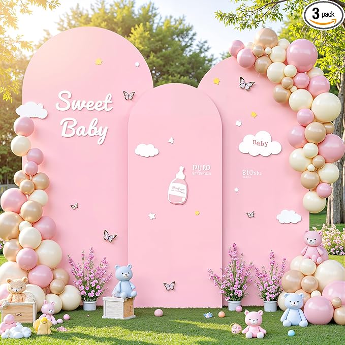 Pink Arch Cover 3 Set Pink Arch Backdrop Cover 4FT, 5FT, 6FT Spandex Wedding Arch Stand Covers for Birthday Party Baby Shower Girls Bridal Shower Wedding Banquet Photo Background Decorations