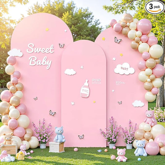 Pink Arch Cover 3 Set Pink Arch Backdrop Cover 4FT, 5FT, 6FT Spandex Wedding Arch Stand Covers for Birthday Party Baby Shower Girls Bridal Shower Wedding Banquet Photo Background Decorations