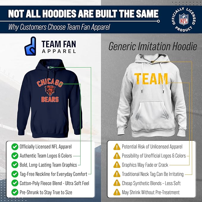 Team Fan Apparel NFL Adult Gameday Hooded Sweatshirt - Poly Fleece Cotton Blend - Stay Warm and Represent Your Team in Style