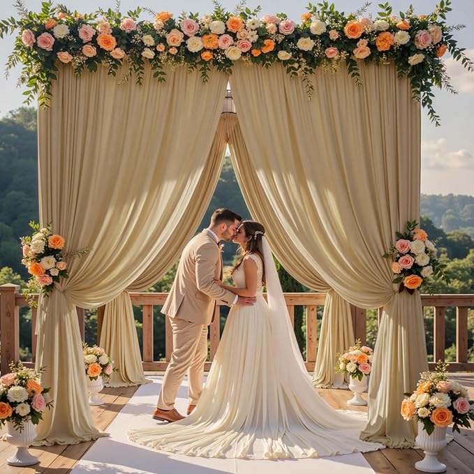 10ft x 15ft Beige Wrinkle Free Backdrop Curtains for Parties,Silky Polyester Fabric Wedding Ceiling Drapes, 2 Panels 15ft Photo Back Drop Drapes for Baby Shower Photography Stage Background Cloth