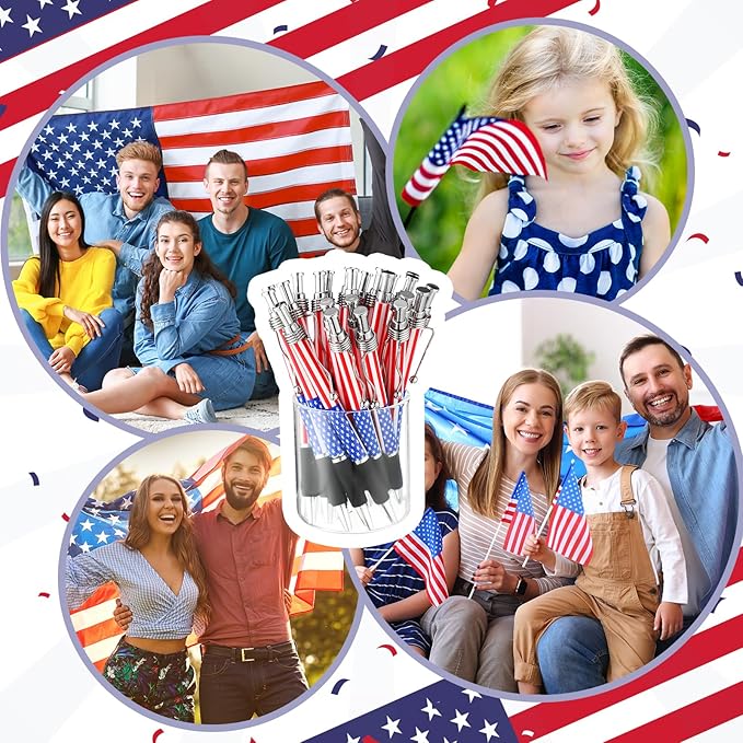 100 Sets American Flag Ballpoint Pens Bulk USA Patriotic Themed Black Ink Retractable Pen Stars Stripes Bookmarks Stationery Valentines Party Gifts for Home Office Army Veterans Souvenirs
