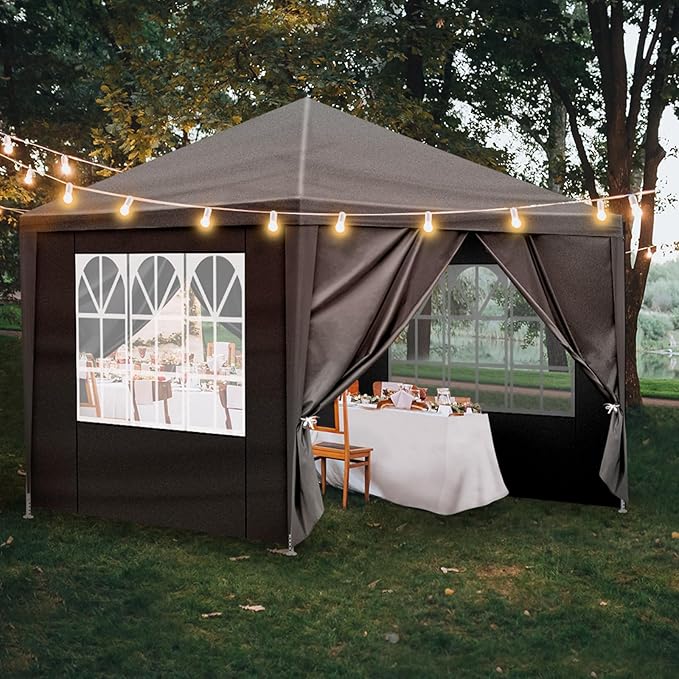 Party Tent for Outdoor Wedding, Birthday, Event, Patio Gazebo, Carport Canopy Shade With Removable Sidewalls & Transparent Window (10'x10'/4 Sidewalls Black)