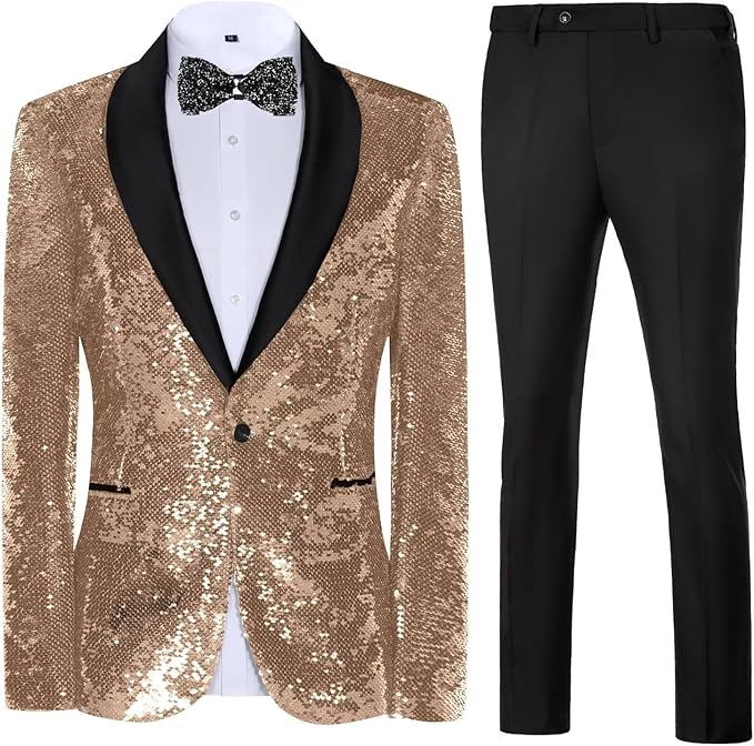 High-End Suits Sequins Men Tuxedo Sparkly Shawl Lapel Homecoming Suit Glitter 2 Pieces Party Prom Festival Blazer Pants